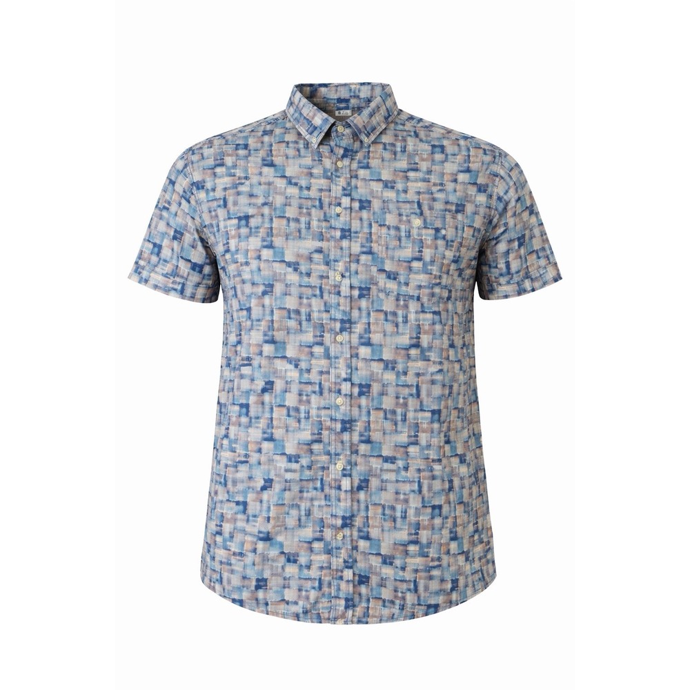 ROWM Mens M Blue Abstract Print Button Up Shirt‎ Artsy Preppy Casual Cotton New